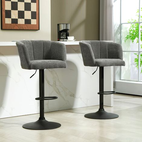 Set de 2 taburetes de bar en poliéster gris oscuro, giratorios, altura regulable 64-85 cm, 59 x 53 x 89-110 cm (1/5)