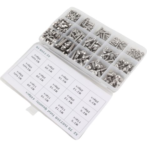 Kit 440 pièces vis écrous boulons acier inoxydable M3 M4 M5 assortiment boîte rangement portable (1/5)
