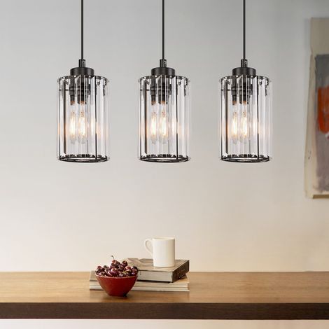 GBLY Pendelleuchte Esstisch Küchenlampe Hängend - Hängelampe Wohnzimmer E27 Esstischlampe Schwarz Schlafzimmer Hängeleuchte 3 Flammig Glas Pendellampe Esszimmer Kristall für Küche(ohne Leuchtmittel)