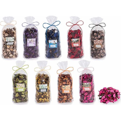 Pot-pourri in confezione trasparente con chiusura in rafia colorata. Ideale per profumare ambienti e arricchire decorazioni, set da 9 pezzi