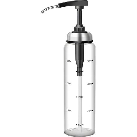 Distributeur de sauce à pompe avec bouteille en verre étanche pour condiments de cuisine (ketchup, moutarde, etc.). (1/4)