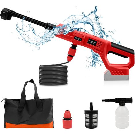 Nettoyeur Haute Pression sans Fil, Pistolet de Nettoyage et D'arrosage Mobile Portable avec Conduite d'eau de 5 m, avec buse 6 en 1 pour Voitures, Sols(sans Batterie) (1/5)