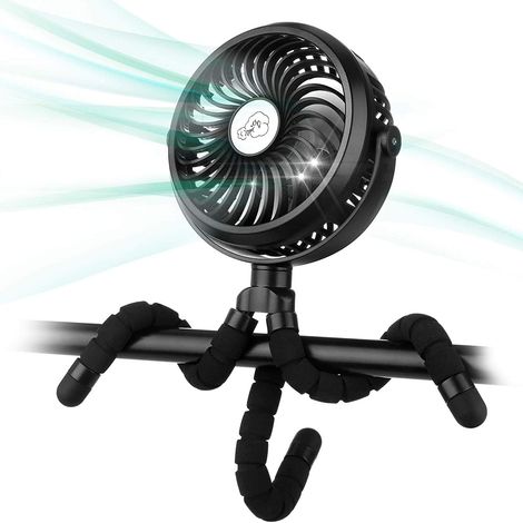 Mini ventilateur portable silencieux USB avec trois vitesses de ventilation, angle réglable à 720° et lumière LED. Autonomie de plus de 10 heures. Idéal pour les poussettes, la maison et le bureau. (1/5)