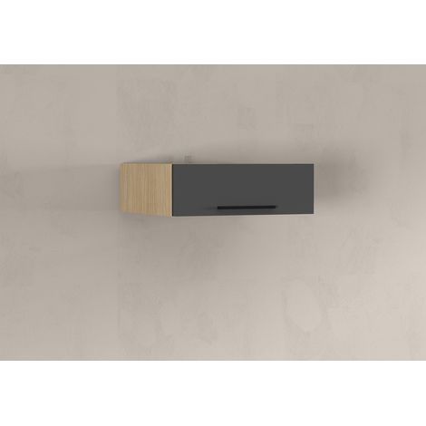 Meuble haut 1 abattant de cuisine moderne anthracite mat/chêne Louna (1/5)