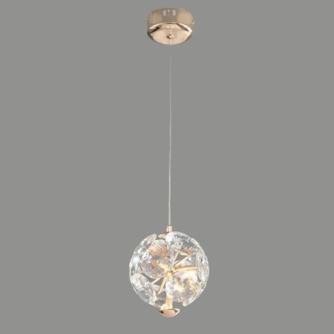 Mini suspension de chevet, lampe suspendue en métal doré avec abat-jour en cristal, lampes à suspension globe, lustre LED moderne - 4 W - 3 modes de couleur, lampes suspendues au design pissenlit pour