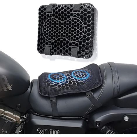 Coussin de selle en gel pour moto, coussin de selle universel en gel pour moto, structure alvéolaire 3D, absorption des chocs respirante, confortable pour les longs trajets (1/5)