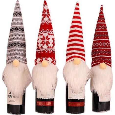 Décor de bouteille de vin de Noël,étui à bouteilles de vin Père Noël,bonhomme de neige,joyeux Noël,Coffret à vin sans visage 3pcs (1/4)