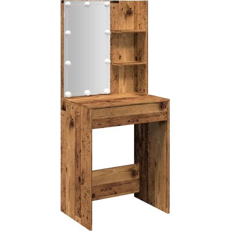 Coiffeuse avec LED espace de rangement miroir 60 x 40 x 140 cm bois d'ingénierie marron vieilli DEC031218