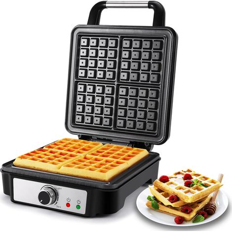 Gofrera de 4 rebanadas, tostado regulable (5 niveles), antiadherente, 1200 W, luces indicadoras, color plata/negro. (1/4)