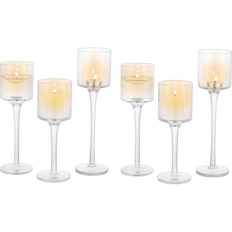 Lot de 6 photophores en verre pour bougies, décoration de table élégante (1/5)