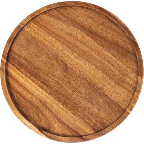 Plateau décoratif rond en bois marron 28 cm pour bougies et centres de table 29,5 cm x 29,5 cm (1/5)