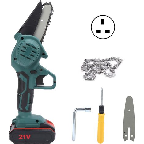 Mini tronçonneuse électrique 550W 21V pour élagage d'arbres, batterie lithium 1 pièce + chargeur 1 pièce, 10 cm, 100-240V AC, prise UK (1/5)