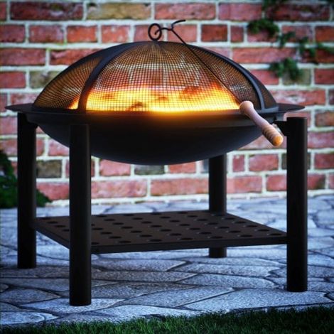 Braséro de jardin rond 55 cm moderne. Idéal Terrasse. Avec accessoires couvercle (1/5)