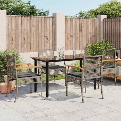 vidaXL 5 Piece Garden Dining Set with Cushions Grey Poly Rattan (1/5)