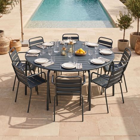 Ensemble table jardin 180 cm + 8 fauteuils en métal gris - BACA (1/5)