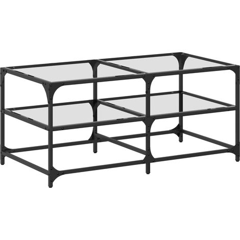 Table basse Table de salon Table de café avec dessus en verre transparent 98,5x50x45cm acier (1/5)
