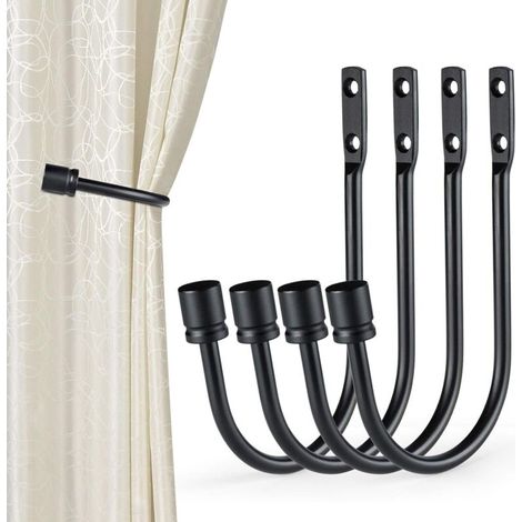 Retenues de rideau, 4 pièces crochet en forme de U fixé au mur de gland de rideau embrasse crochet de draperie embrasse accessoires de rideau (noir (1/5)