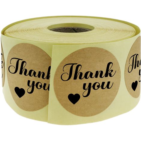 PrimeMatik - Pegatinas redondas de papel kraft “Thank You” de 25 mm, rollo bobina de 500 etiquetas de color marrón