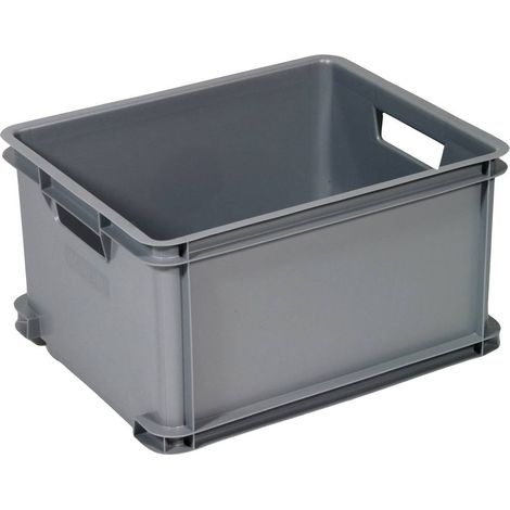 Curver – Boîte de rangement empilable 30L – Plastique argent – Dimensions 430 x 350 x 235 mm – Poignées robustes pour transport