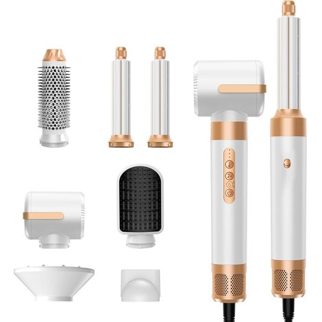 Cepillo secador 7 en 1, cepillo rizador con accesorios, herramienta rizadora en espiral, herramienta profesional de peinado de un solo lado, rizador izquierdo y derecho. (1/4)