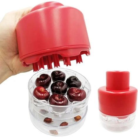 Dénoyauteur à cerises rouge pour plusieurs cerises, outil pour retirer les noyaux de cerises, permet d'enlever 7 noyaux à la fois, (1/5)