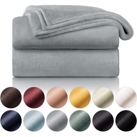 Fleece Blanket 150 x 200 - Grey, Sofa Throw, Cozy - Thick, Soft, Cuddly and Warm - High Quality (1/5)