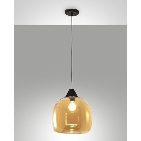 Maia Lampada a Sospensione in Metallo e Vetro Soffiato Colore Ambra Ø310mm E27 60W IP20 - Design Moderno Elegante per Illuminazione Interni