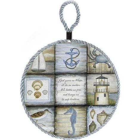 Sottopentola quadretto da appendere tondo in Ceramica decoro mare 20 cm 3 Colori