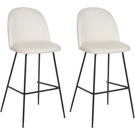 Conjunto de 2 sillas de bar tapizadas en terciopelo blanco crema marco de acero negro altura del mostrador muebles de comedor de diseño Arcola