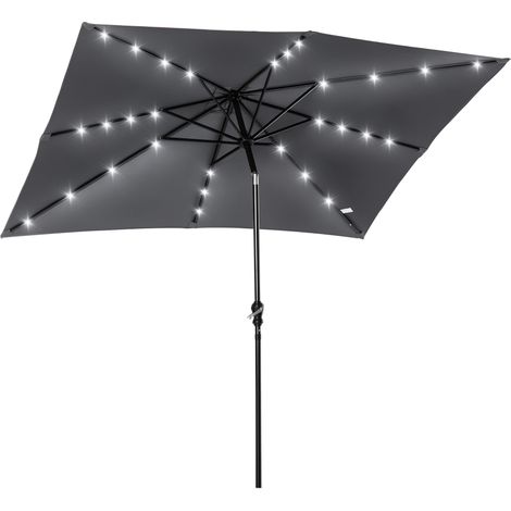 Gartenschirm, gerader Sonnenschirm 3 x 2 m, rechteckig, beleuchtet, neigbar mit Solar-LED, Stahl, hochdichtes Polyester, Grau