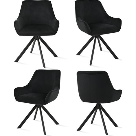 Goeurvant Sillón giratorio 360° con respaldo curvado y cojín mullido, la combinación perfecta entre estilo y comodidad - Juego de 4 - Negro