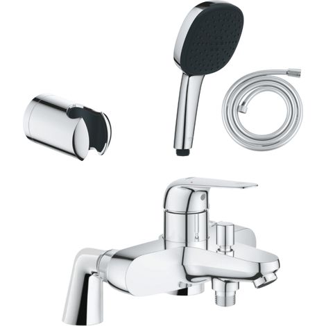 Conjunto mezclador mecánico para bañera/ducha GROHE Swift + teleducha cuadrada de 2 chorros + manguera + soporte