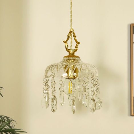 Lampadario in cristallo interamente in rame, stile francese retrò, ideale per corridoio, veranda, balcone. Lampadina non inclusa. (1/4)