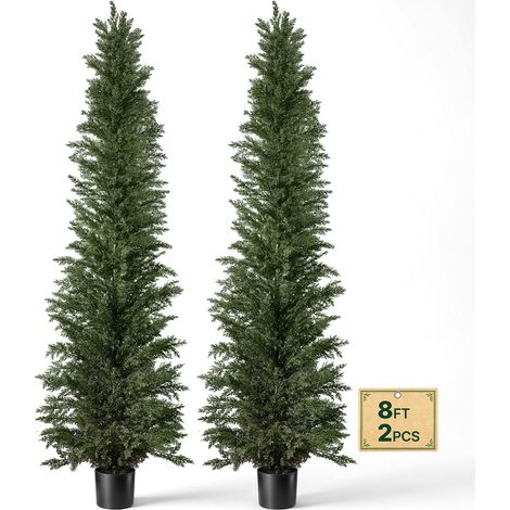 VEVOR Arbre Topiaire Artificiel Cedre 2,44 m Lot de 2, avec Pot, Faux Arbres en PE, Decoration Verte pour Interieur et Exterieur, Porte deEntree, Porche, Hall deEntree, Balcon, Terrasse et Jardin (1/5)