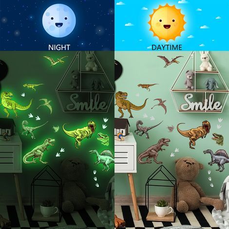 Stickers muraux dinosaures lumineux, stickers muraux dinosaures autocollants pour chambres d'enfants (1/5)