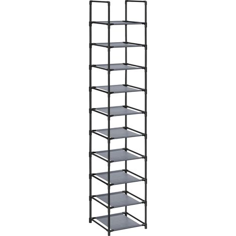 SONGMICS Étagère Chaussure à 10 Niveaux, Range-Chaussure, Porte-Chaussure, Meuble de Rangement, 33 x 33 x 173 cm, Cadre en Métal, en Tissu Non-tissé, pour Entrée, Chambre, Gris (1/5)