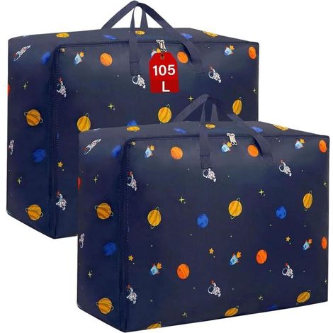 (105 l) Bolsa de almacenamiento grande de dos partes para ropa de cama, ropa y armario, baúl para cama, gruesa, plegable con asas de transporte para sábanas, ropa, ropa de cama y juguetes - Crezuo (1/4)