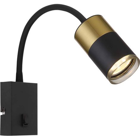 Lampada da parete flessibile Lampada da camera da letto Luce di lettura in rame nero Lampada da parete con interruttore, 1x GU10, LxH 7 x 43 cm (1/5)