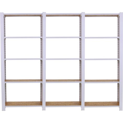 OFFICLICK Étagère 5 étagères en métal sans vis (210x240x30cm) BLANC et OSB (1/5)