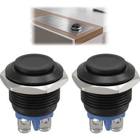 Pulsante momentaneo in metallo da 16 mm, nero, interruttore 12V 24V 220V, confezione da 2 interruttori impermeabili IP65 con terminali a vite per auto, barca, moto e clacson, Head Up (1/5)