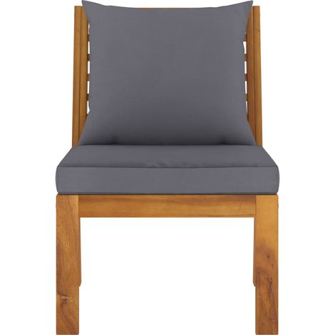 INLIFE Canapé central sectionnel avec coussin gris foncé Bois d'acacia (1/5)