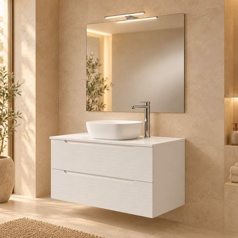 Kibath Mueble+lavabo+espejo+LED BOREAL 100x45 blanco 2c sobrec. (1/5)