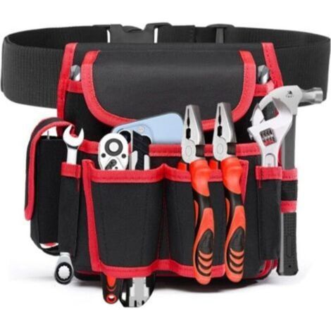 Sacoche à Outils Professionnelle, Réglable Porte-Outil Sac de Ceinture, Sac à outils Sacoche, Ceinture à Outil d'électricien, Ceinture Porte-outils pour Charpentier Bricoleur Menuisier(Rouge) (1/4)