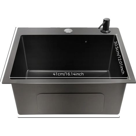 Évier de cuisine, en acier inoxydable, avec distributeur de savon intégré, noir (1/2)