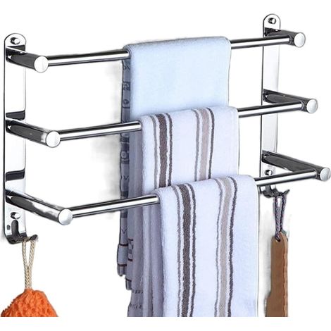 Wall-mounted towel rail 70 cm (3 tiers), SUS304 stainless steel, with pre-drilled holes, for bathroom and kitchen (1/5)
