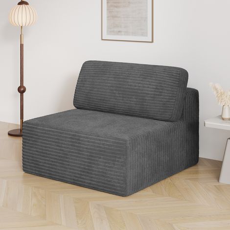 Module Central de Canapé Modulaire Velours Côtelé,Pouf Chauffeuse sans accoudoirs,101x101x82cm,Gris