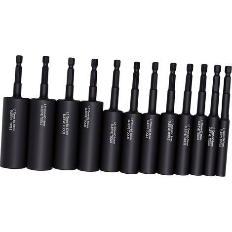 Set di 12 avvitatori a impulsi per dadi, da 7 a 19 mm, con testa esagonale e gambo da 1/4 di pollice (110 mm), per trapano elettrico. (1/5)