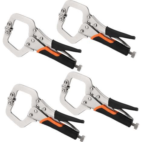 Lot de 4 pince à étau soudage en métal, colliers de serrage en C de 15,2 cm en métal avec vis réglables et coussinets pivotants pour le travail du bois, le soudage, l'alignement, les armoires (1/5)