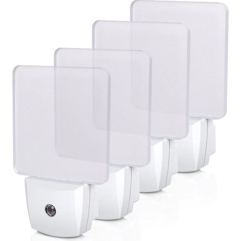 Lot de 4 lampes de nuit LED enfichables avec capteur de lumière, lumière de nuit blanche chaude, dusk to dawn pour salle de bain, hallway, chambre à coucher, salle de séjour, liste UL (1/5)