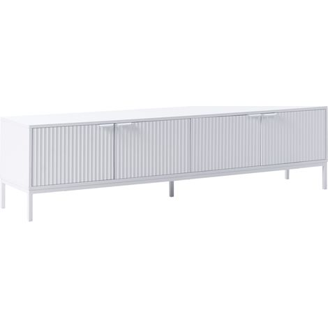 Mueble TV retro con puertas organizador de cables MDF patas de metal blanco Adelaide